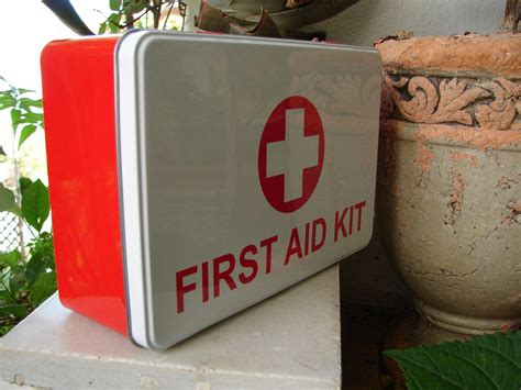 metal tin first aid box|vintage style first aid box.